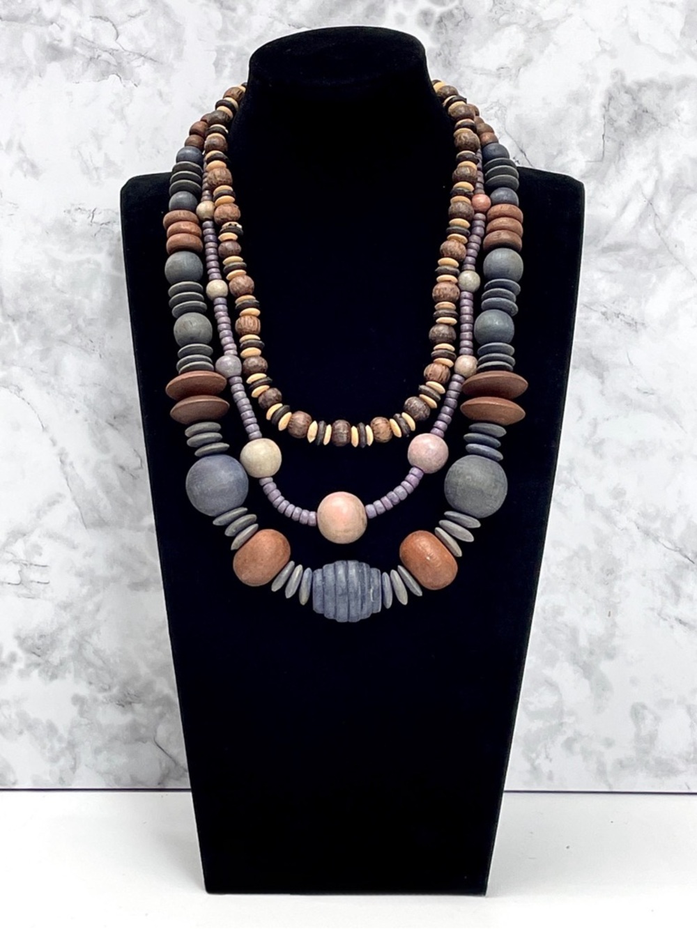 Boho Wooden Bead Shell Necklace Bundle Chunky Layered Statement Ethnic Jewelry